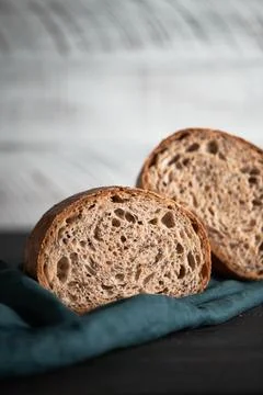 The process of making wheat bread at home. A slice Stock Photos