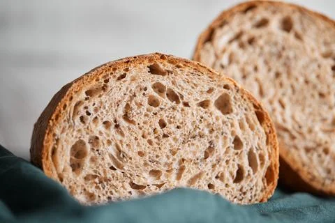 The process of making wheat bread at home. A slice Stock Photos