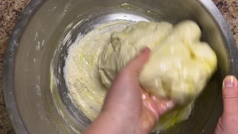 The process of making yeast dough for ciabatta at home. Stock Footage 321153644