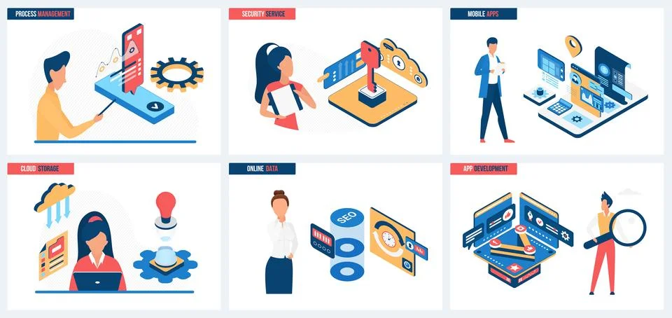 Process management and mobile application development, data cloud storage Stock Illustration