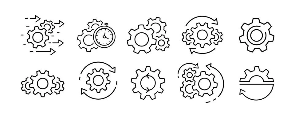 Process management icon set Optimization operation Stock Illustration