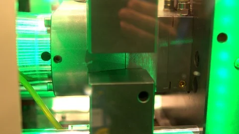 The process of manufacturing plastic containers on extrusion equipment-moving Stock Footage 88172952