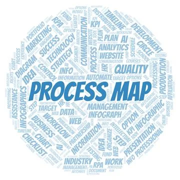 Process Map typography word cloud create with the text only. Stock Illustration