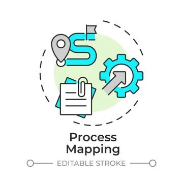Process mapping flat linear concept icon Stock Illustration