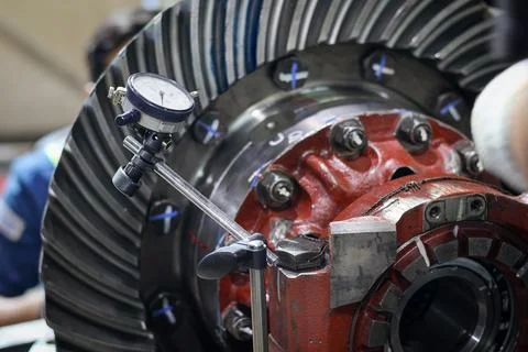 Process of measuring backlash on a differential Stock Photos