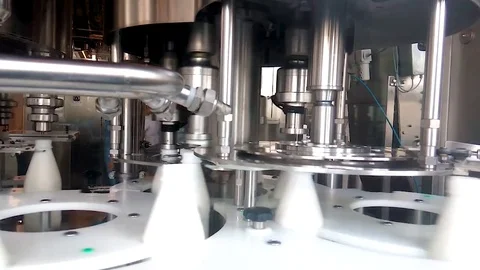 The process of milk bottling in a dairy factory Stock Footage 80768864