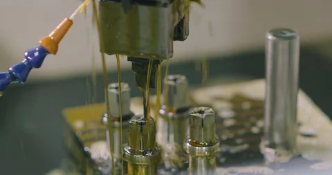 The process of milling metal processing. Precision industrial CNC machining of Stock Footage 129079213