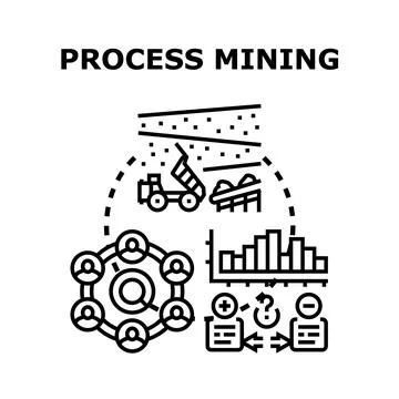Process mining analyzing business data for workflow optimization Stock Illustration
