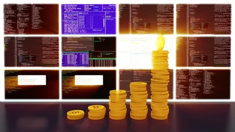 Process of mining bitcoins, red shine, loop Stock Footage 83000507
