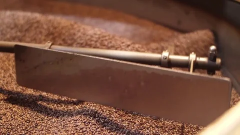 Process of mixing and roasting coffee beans production Stock Footage 83175470