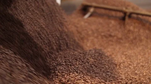 Process of mixing and roasting coffee beans production Stock Footage 83176732