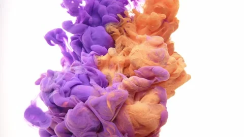 Process of mixing orange and purple paint on white isolated background slow Stock Footage 199499876