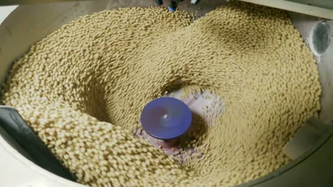 Process of mordant of soybean seeds to protect against diseases. Slow motion. HD Stock Footage 90347007