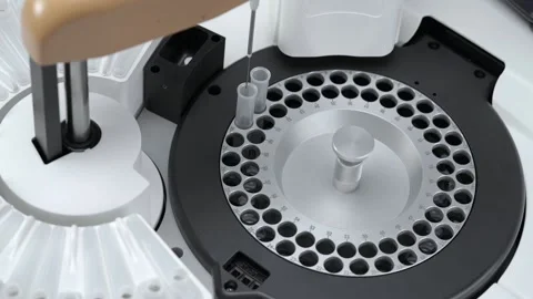 Process Of Needle Probe Pouring The Reagent Into Tubes For The Test Stock Footage 168341399