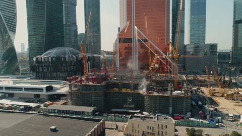 Process of new skyscraper building in Moscow city complex Stock Footage 194575821
