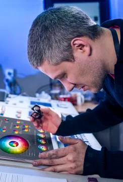 The process of offset printing and color correction Stock Photos