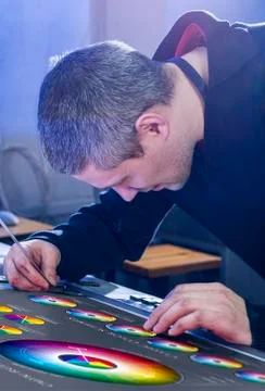 The process of offset printing and color correction Stock Photos