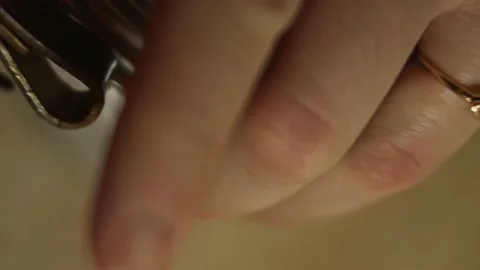 Process of opening the metal can with corn. Preparing salad of crab sticks Stock Footage 150235775