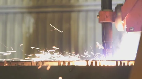 Process of operation of plasma machine for metal cutting with sparks closeup Stock Footage 63998410
