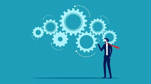 Process optimization. Businessmen turn cogs to work. business concept Stock Illustration