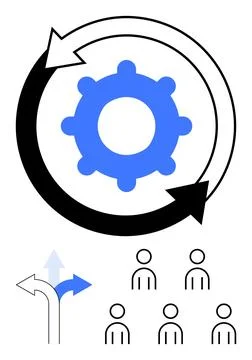 Process Optimization Concept with Gear, Arrows, and People Icons Stock Illustration