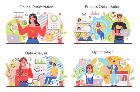 Process optimization concept set. Idea of business improvement Stock Illustration