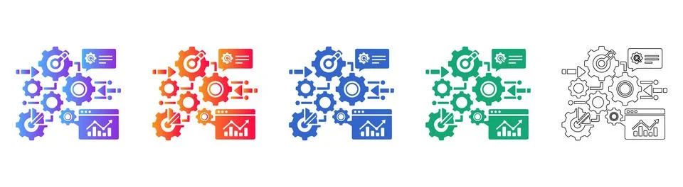 Process Optimization Gear Icon Collection Illustrazione stock