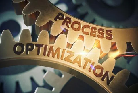 Process Optimization on Golden Cogwheels. 3D Illustration. Stock Illustration