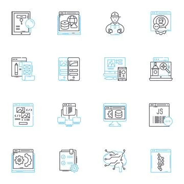 Process optimization linear icons set. Efficiency, Streamlining, Productivity Stock Illustration