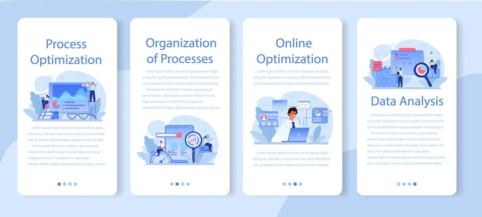 Process optimization mobile application banner set. Idea of business Stock Illustration