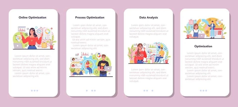 Process optimization mobile application banner set. Idea of business Stock Illustration