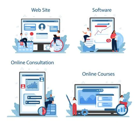 Process optimization online service or platform set. Idea of business Stock Illustration