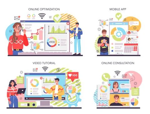 Process optimization online service or platform set. Idea of business 스톡 일러스트