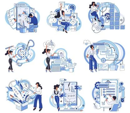 Process optimization. Technology plays vital role in efficient optimization Stock Illustration