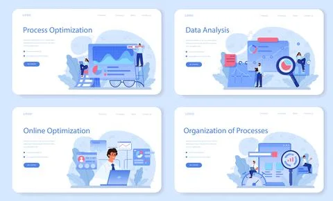 Process optimization web banner or landing page set. Idea of business Stock Illustration