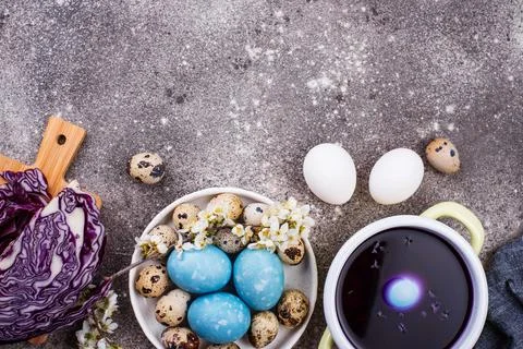 Process of painting Easter eggs in blue Stock Photos