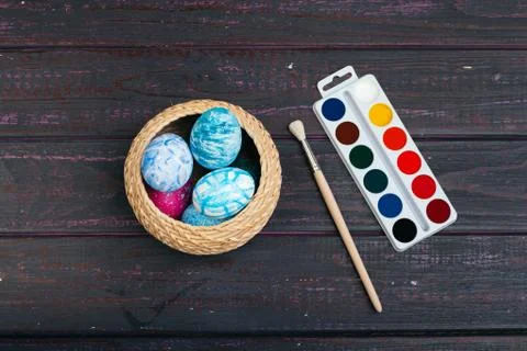Process of painting Easter eggs. Preparing for Easter. Stock Photos