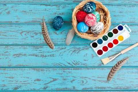 Process of painting Easter eggs. Preparing for Easter Stock Photos