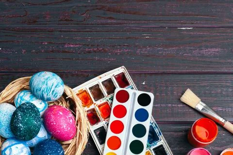 Process of painting Easter eggs. Preparing for Easter. Stock Photos