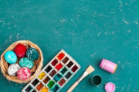 Process of painting Easter eggs. Preparing for Easter. Stock Photos