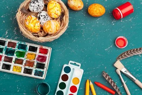 Process of painting Easter eggs. Preparing for Easter. Stock Photos