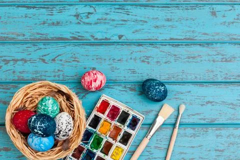 Process of painting Easter eggs. Preparing for Easter. Stock Photos