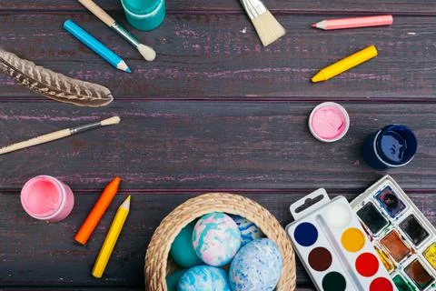 Process of painting Easter eggs. Preparing for Easter. Stock Photos