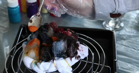The process of painting in the style of ice dye to t-shirt 8 Stock Footage 143838662