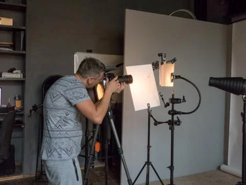 The process of photo shooting in studio Stock Photos