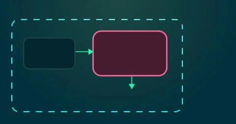 Process pipeline input flowing into a system block and producing output. So.. Stock Illustration