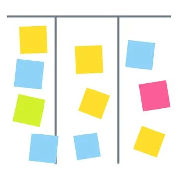 Process planning board with color sticky notes. Board with colored note stick Stock Illustration