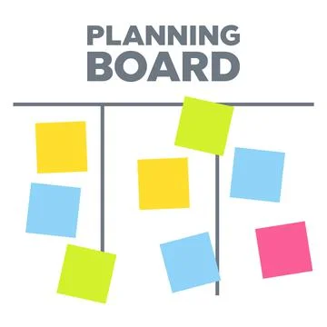 Process planning board with color sticky notes. Board with colored note stick Stock Illustration