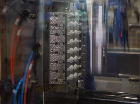 Process of plastic injection molding press machine Stock Photos