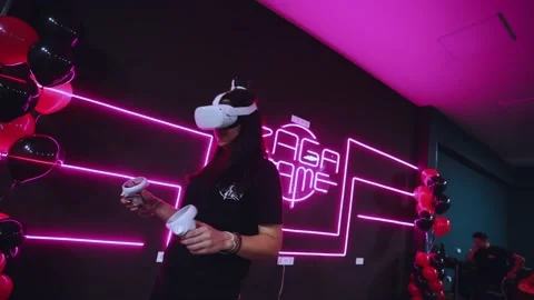 The process of playing in a virtual reality VR room Stock Footage 167036434
